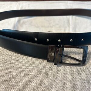Michael Strahan men's leather reversible belt black/dark brown fits 42 pants